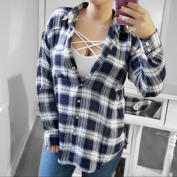 Bella Edge Tops - Bella Edge | Bree Blue Black Plaid Checkered Top